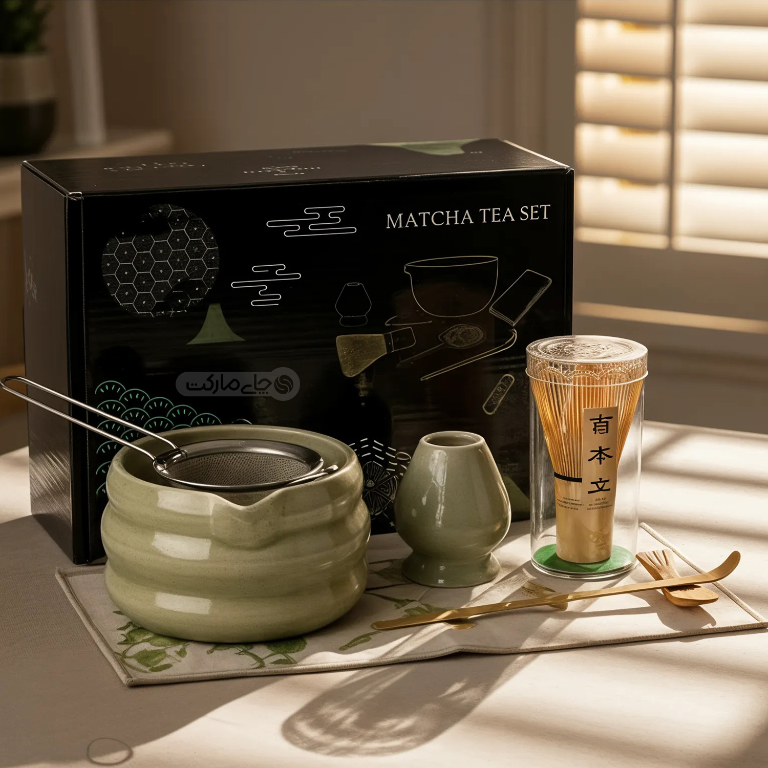 ست ابزار ماچا نوشی تشریفاتی (هفت تکه) یشمی